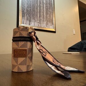 Geometric Patterned Cylinder Bag with Scarf Accent